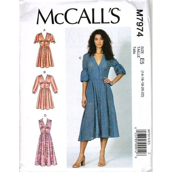 McCall's M7974 Misses 14 to 22 Button Front Dress Uncut Sewing Pattern New - Picture 1 of 2